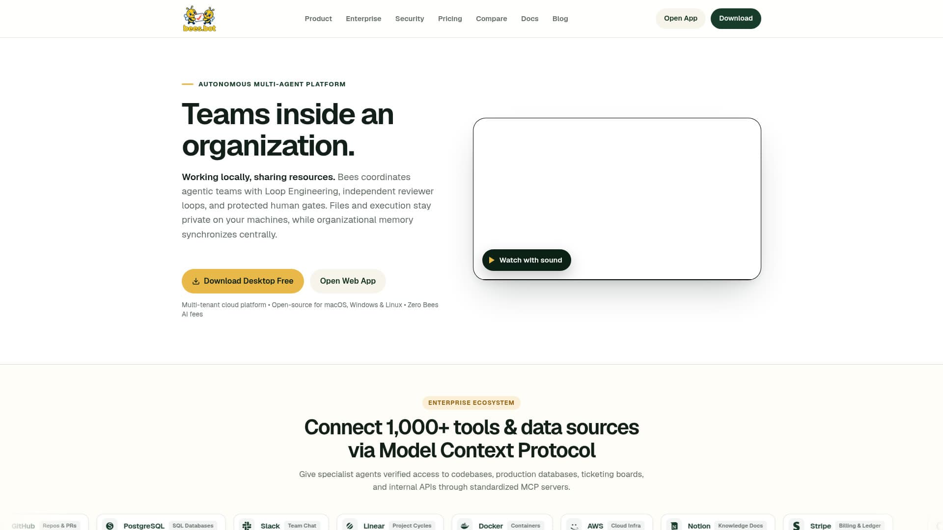 Screenshot of the Bees website