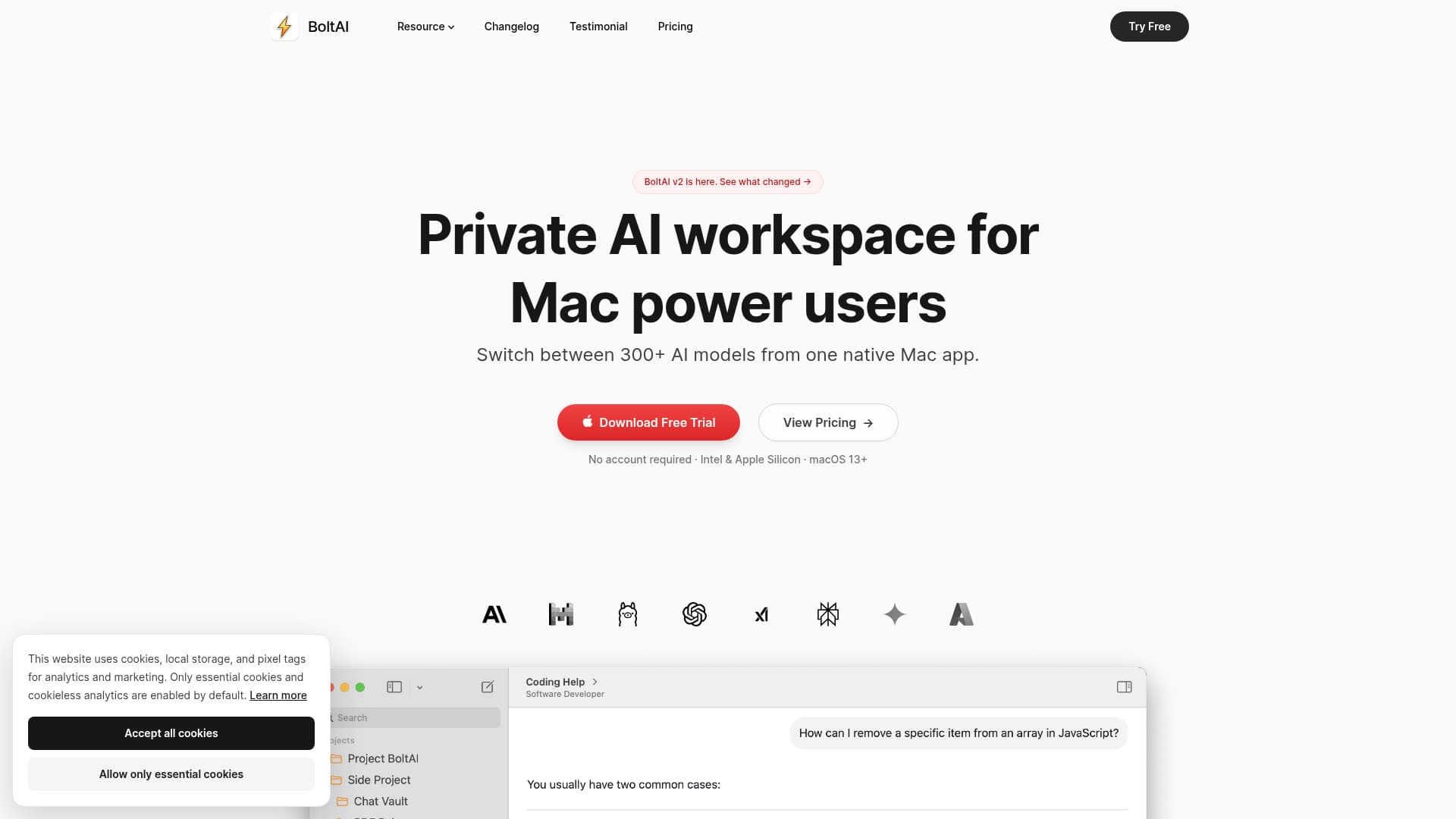 Screenshot of the BoltAI website