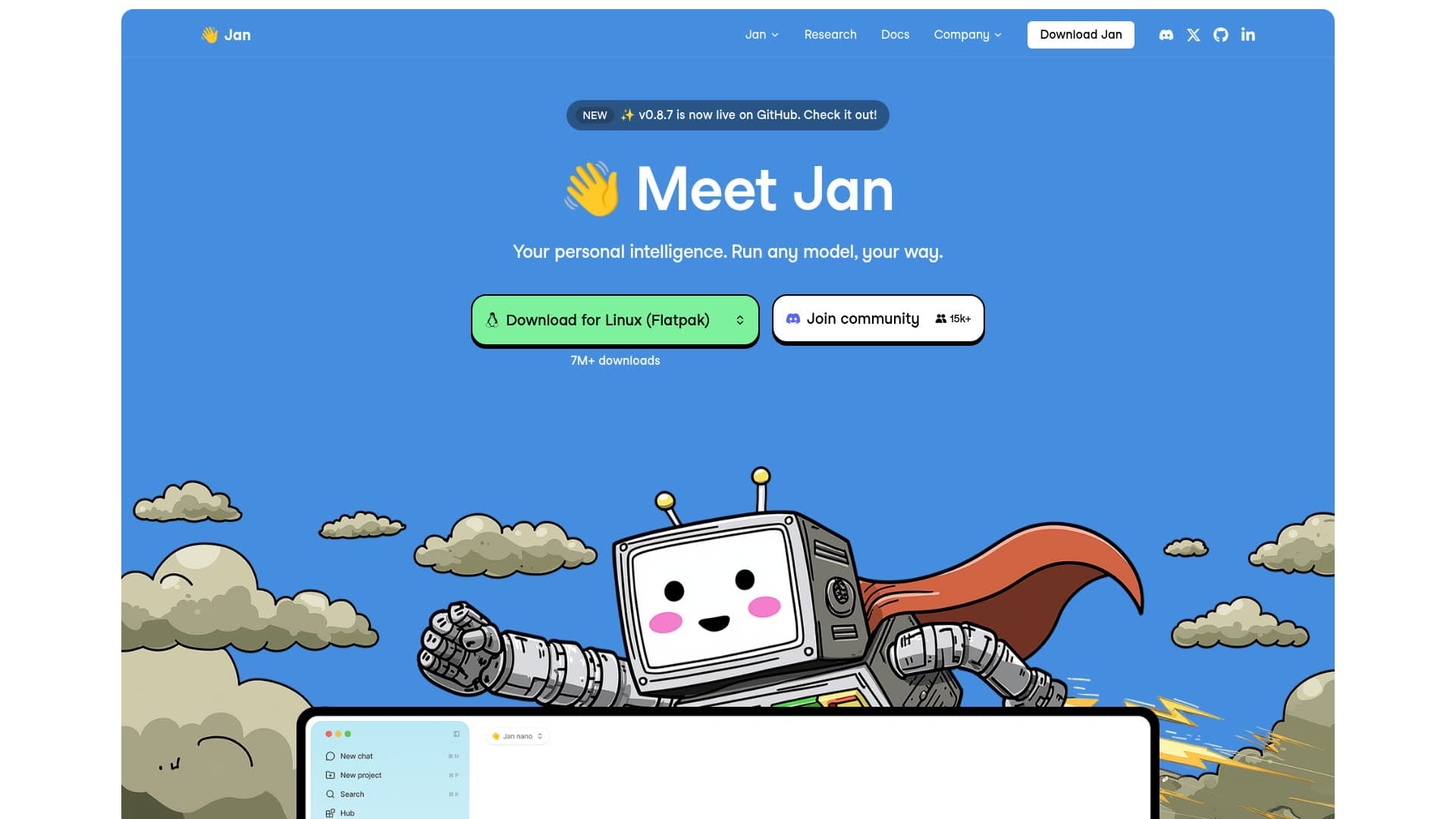 Screenshot of the Jan website