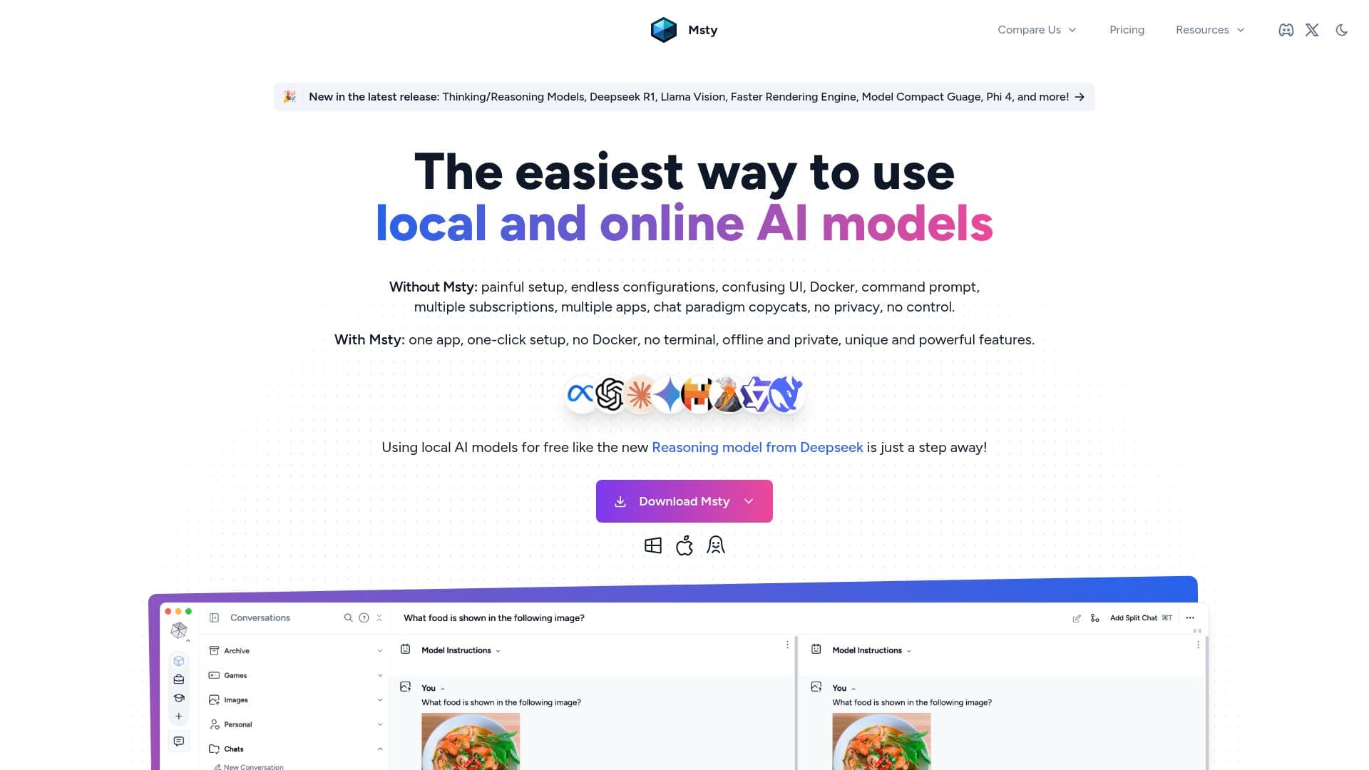 Screenshot of the Msty website