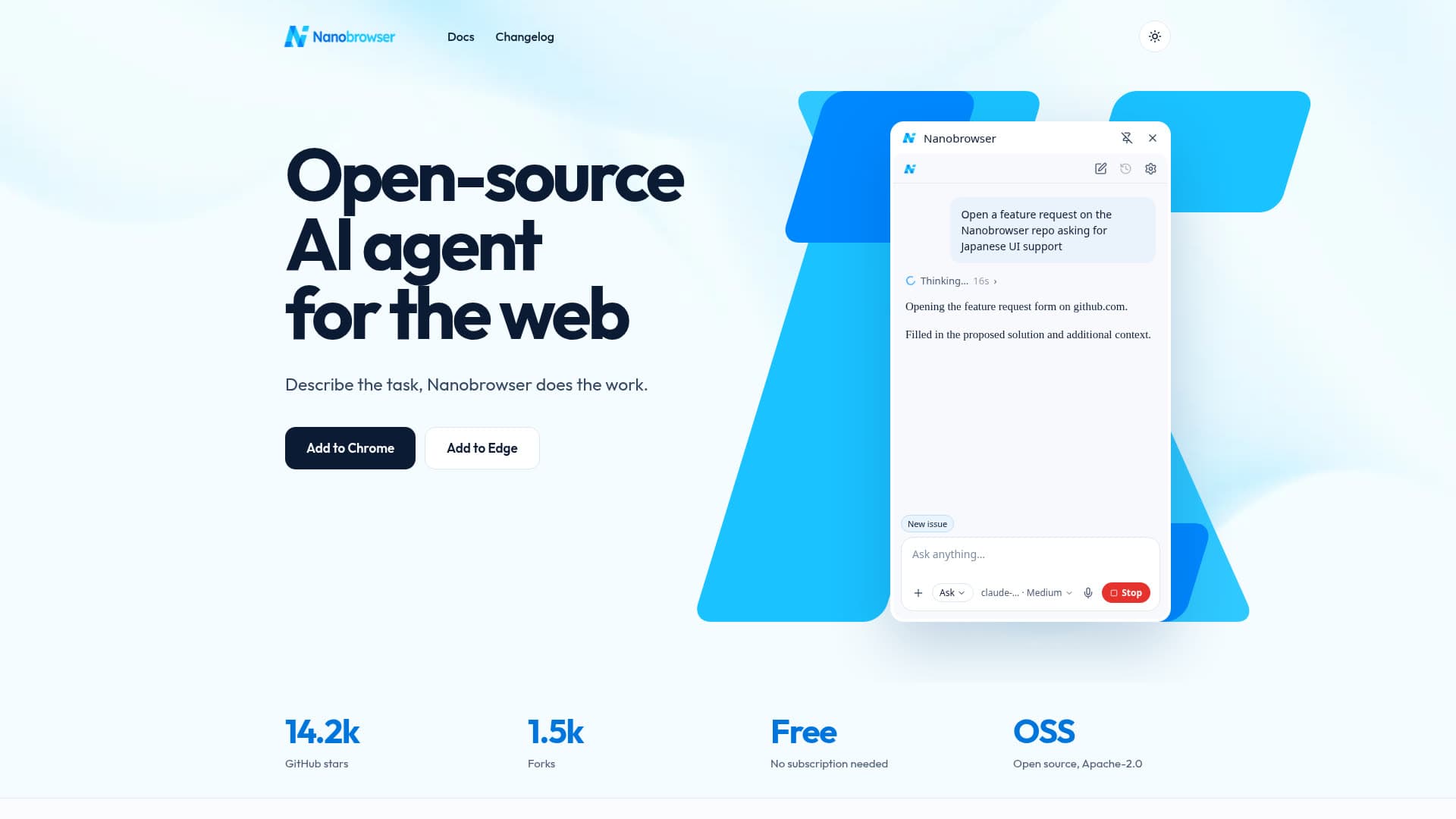 Screenshot of the Nanobrowser website