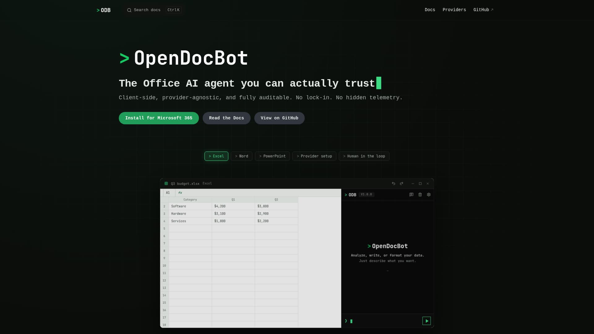 Screenshot of the OpenDocBot website