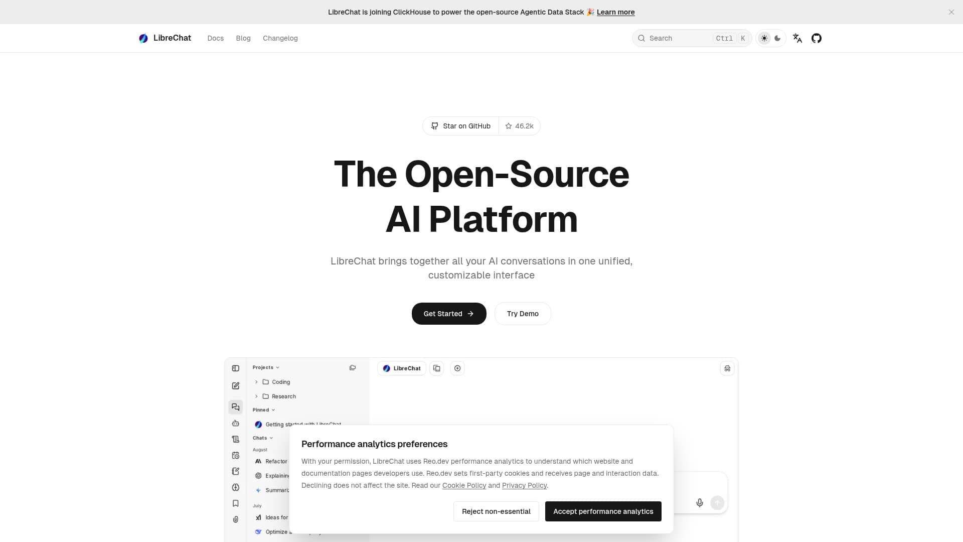Screenshot of the LibreChat website