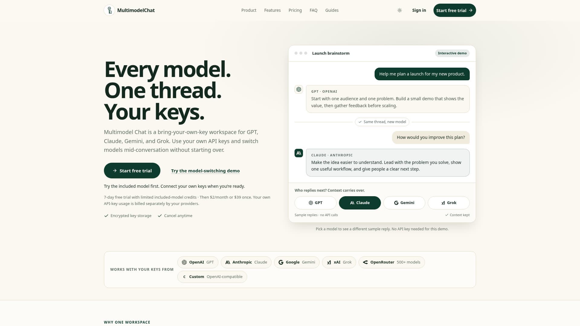 Screenshot of the MultimodelChat website