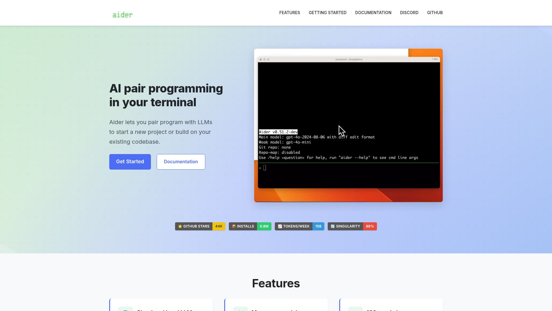 Screenshot of the Aider website
