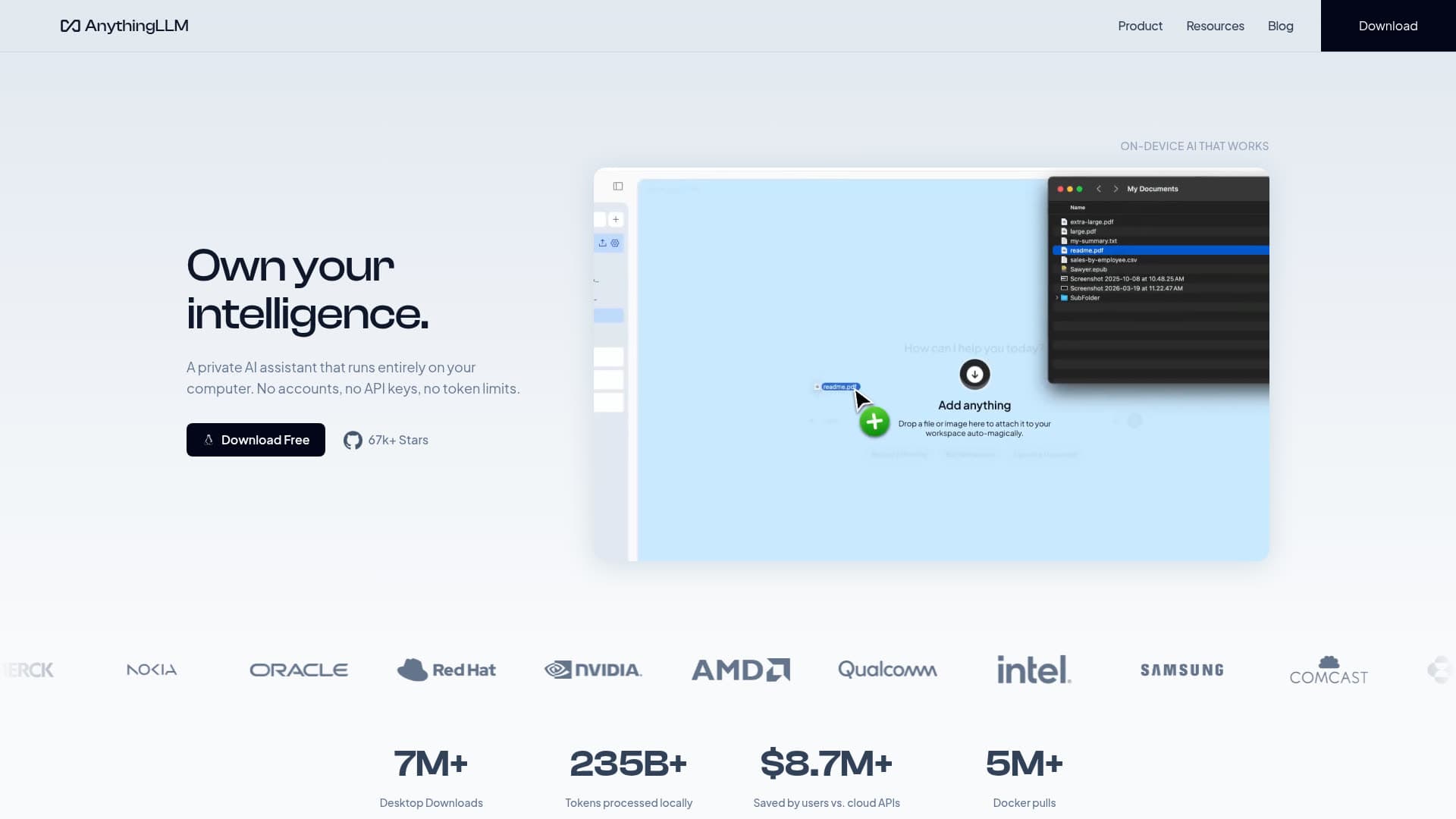 Screenshot of the AnythingLLM website