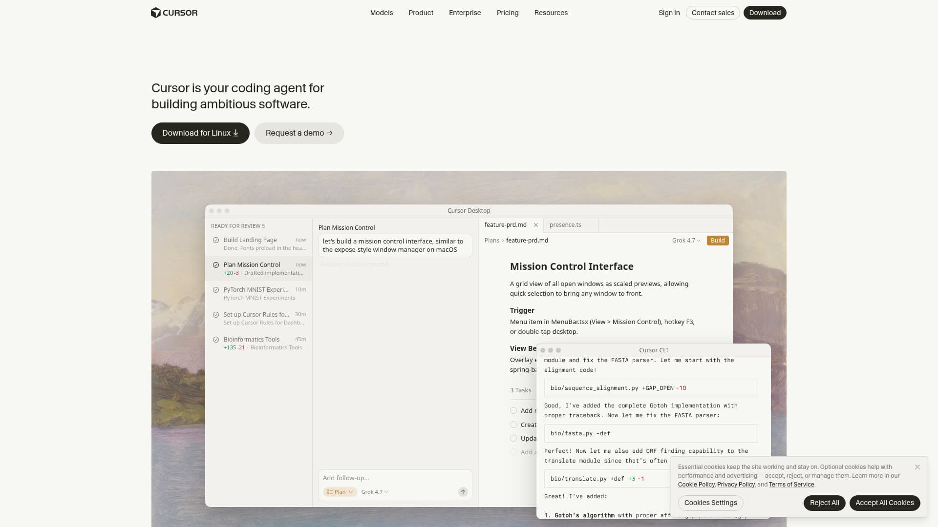 Screenshot of the Cursor website