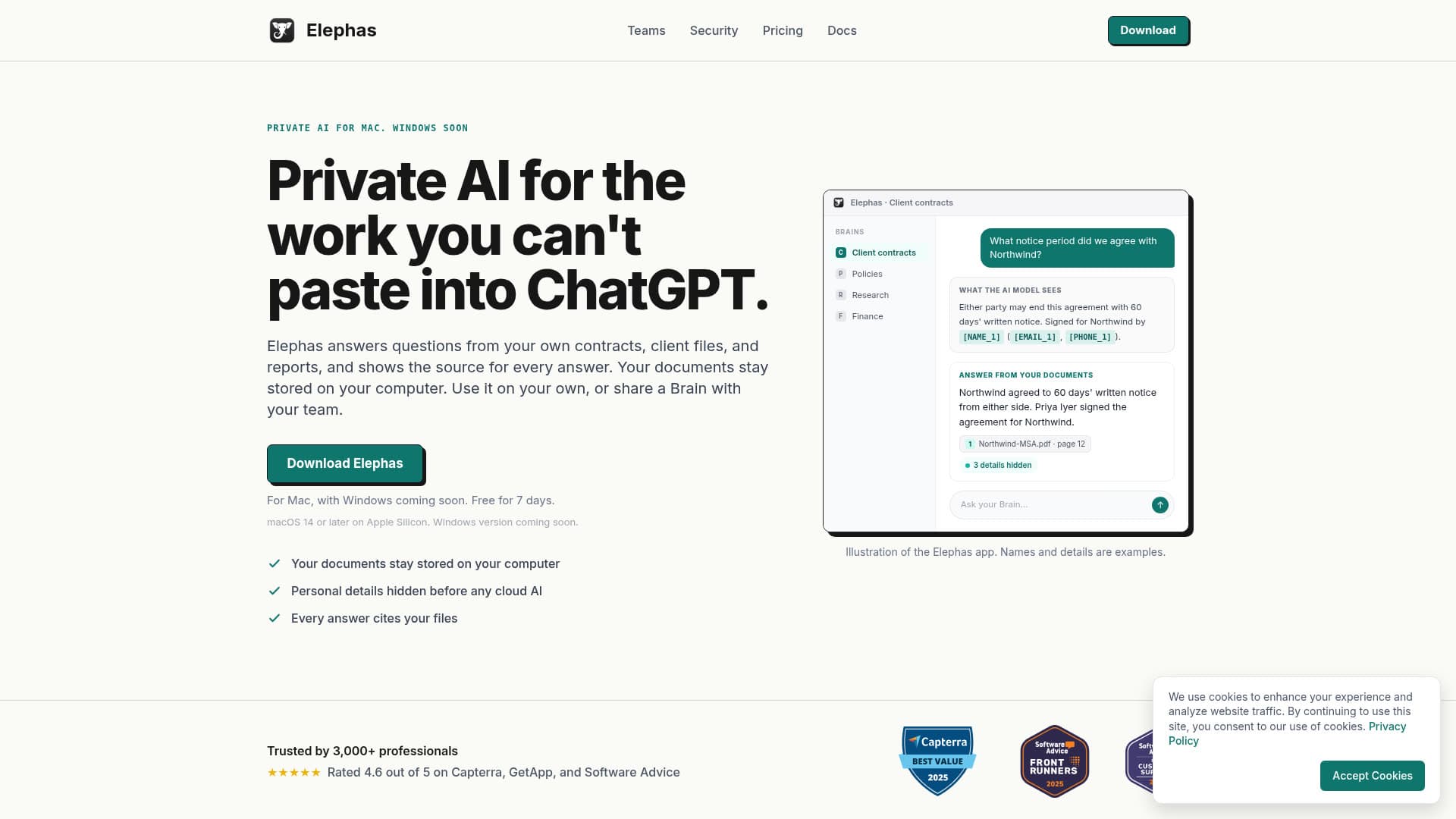 Screenshot of the Elephas website