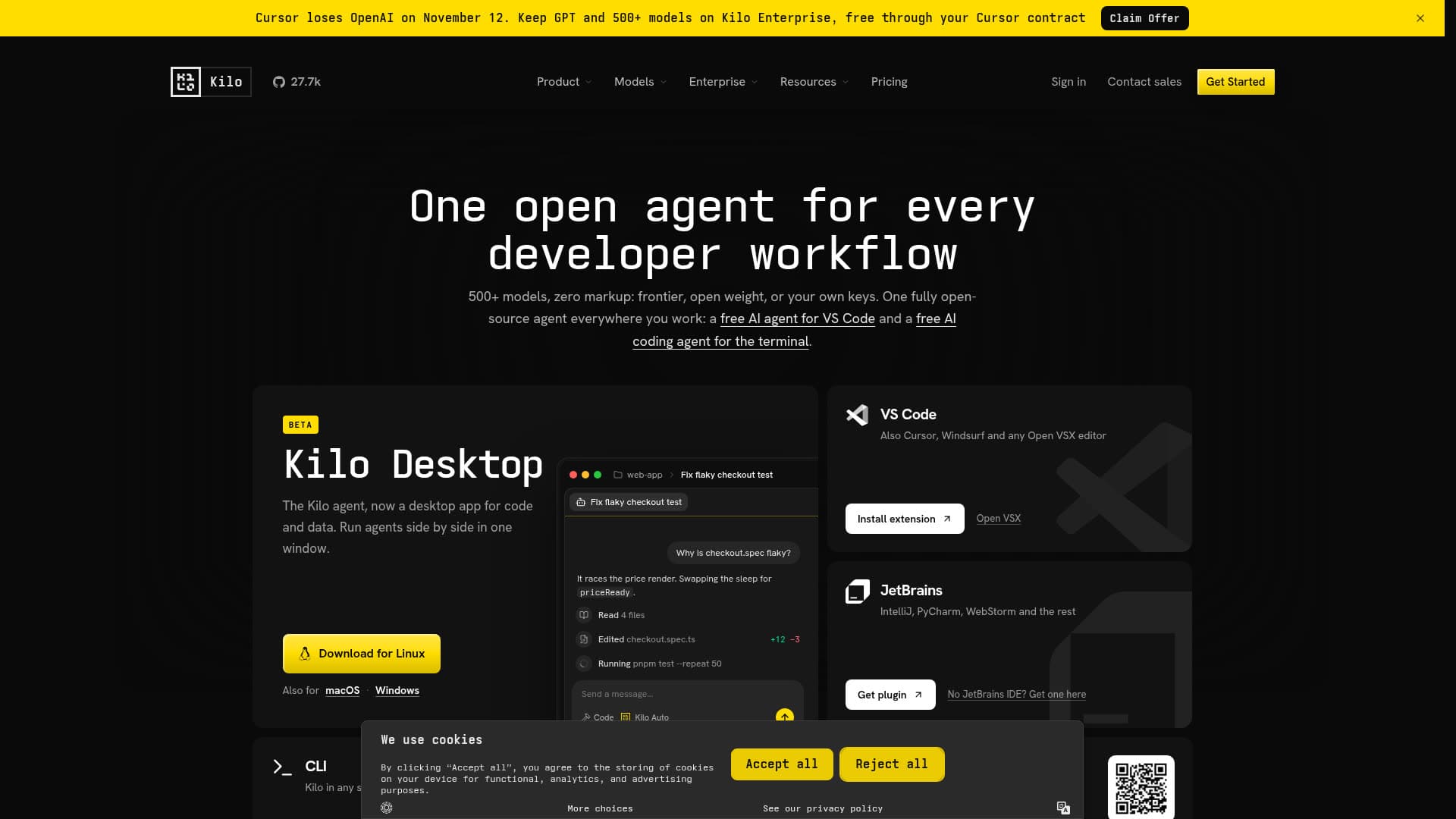 Screenshot of the Kilo Code website