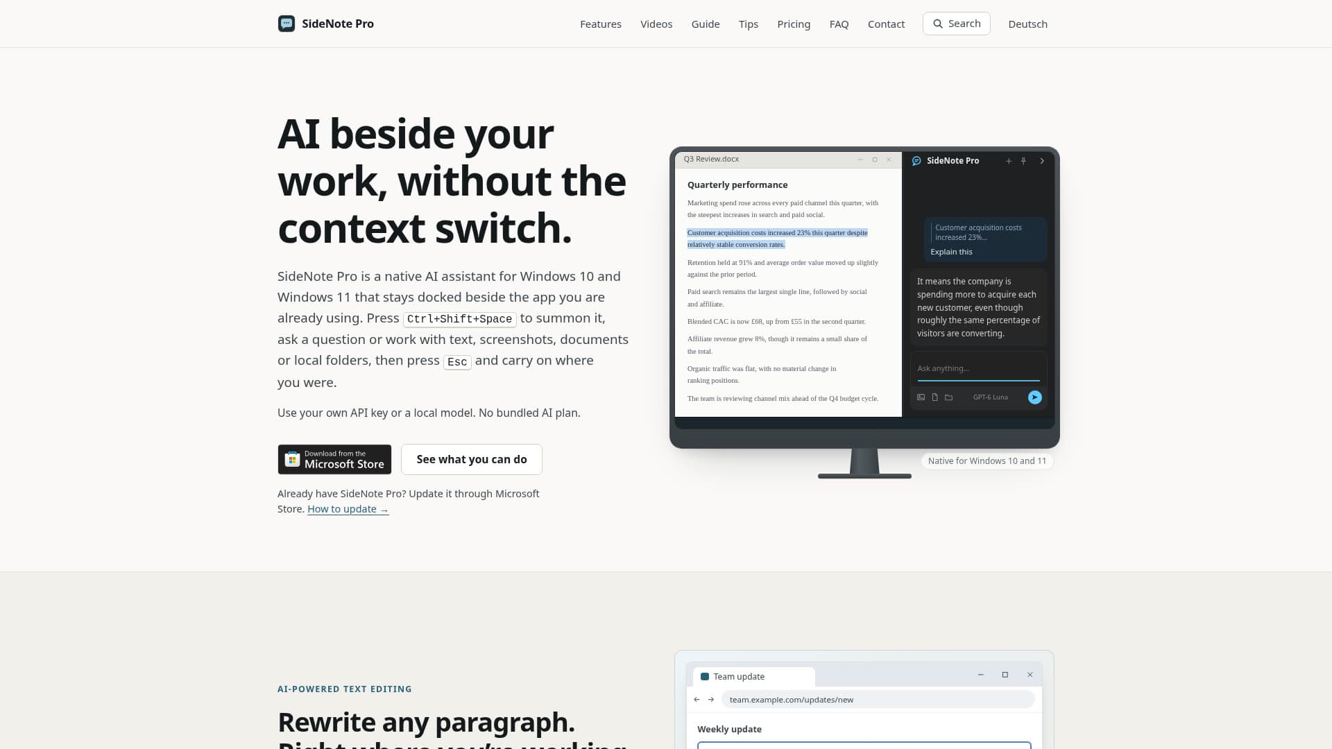 Screenshot of the SideNote Pro website