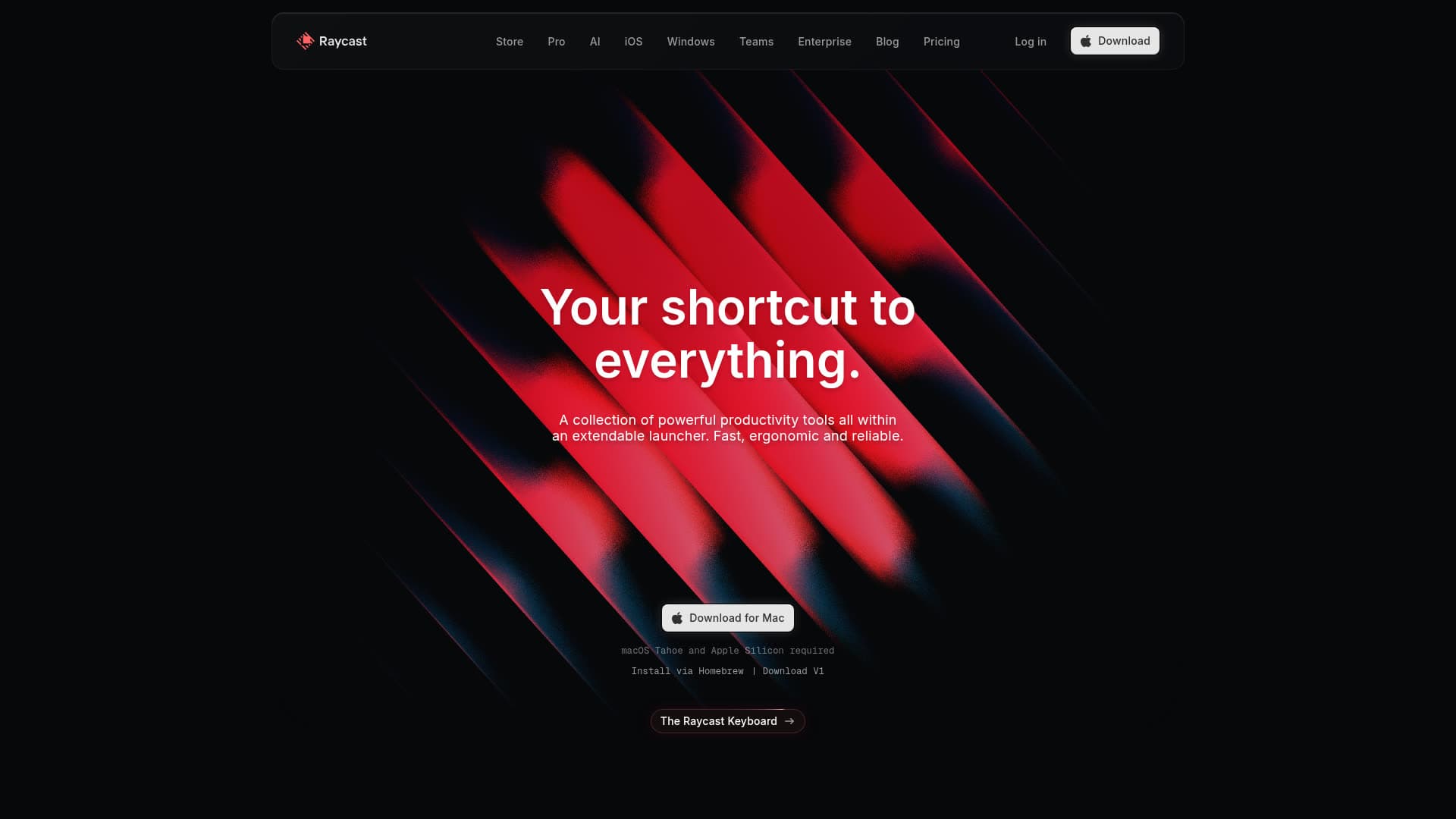 Screenshot of the Raycast website
